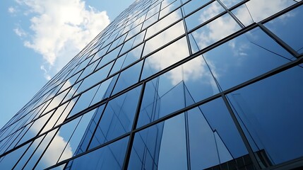 Close-up of a modern corporate skyscraper showcasing architectural design and urban environment.