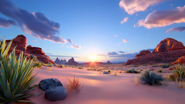 Dramatic Desert Canyon Sunset with Red Rock Formations - Powered by Adobe