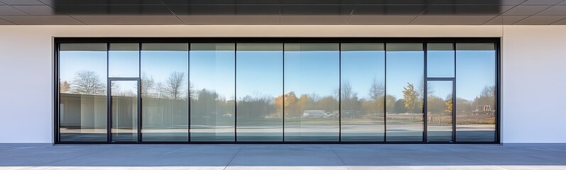 Fototapeta premium Close-up shot of a newly constructed commercial building showcasing modern architecture and design.