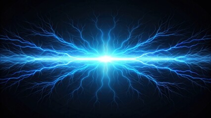 a dazzling display of blue lightning bolts emanating from a central bright point, creating a dramatic effect. The image evokes energy, power, and a sense of the extraordinary