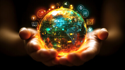 Fototapeta premium hand holding a glass sphere