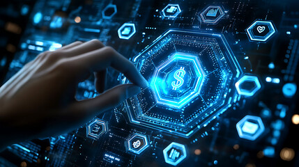 hand with binary code on digital background