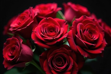 Crimson roses, lush velvet petals, vibrant bouquet , deep, rose, floral