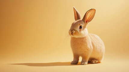 Obraz premium Golden rabbit portrait with gentle light and shadow, showcasing soft fur against a warm-toned background. A simple, elegant studio shot.
