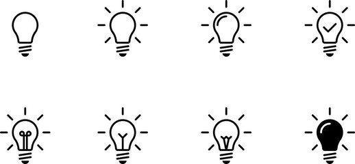 Light Bulb line icon, isolated on white background. Idea sign, solution, thinking concept. Lighting Electric lamp, electricity, shine, shiny. Flat style for graphic design, logo, web site, UI.