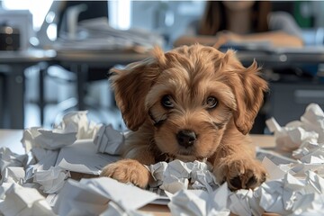 Overwhelmed Businesswoman Struggling with Chaos at Desk: Stressed Female Entrepreneur Seeks Solutions for Unproductive Work and Paper Clutter