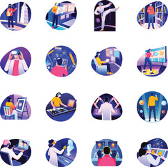 Fototapeta premium Collection of Flat Style Futuristic Technology Illustrations