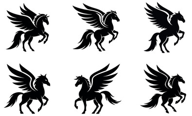 Silhouetted Pegasus Designs for Graphic Design