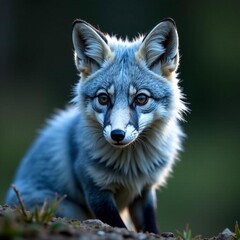 Fototapeta premium Stunning high definition photos of a Mednovskaya blue fox, a wonderful beauty. Harmony of nature