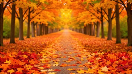 an autumn path with fallen leaves, creating a vivid display of fall colors