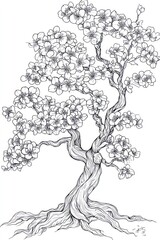 Blooming Tree Drawing, Elegant Design