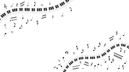 ピアノの鍵盤と音符　白黒　16：9