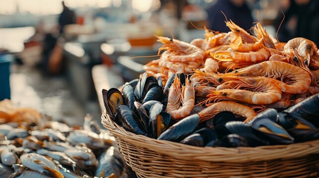 Delicious Seafood Basket with Prawns, Mussels & Crabs