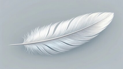 Obraz premium a close-up image of a soft, delicate white feather, resting against a light gray background, conveys a sense of purity and lightness