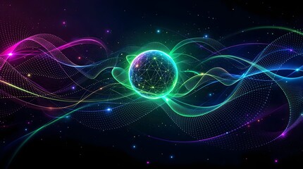Abstract Glowing Sphere with Network Connections, Futuristic Digital Technology
