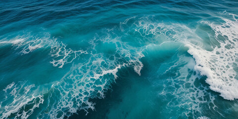 Obraz premium Top view on blue and white ocean wave background. Water ocean wave white and soft blue aqua, teal and marble texture.