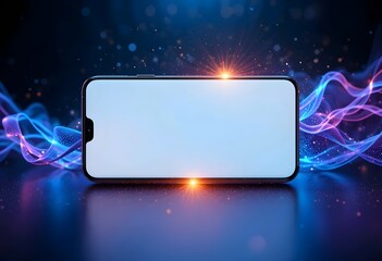 Horizontal Smartphone with Blank White Screen, Mobile Mockup - Abstract Background