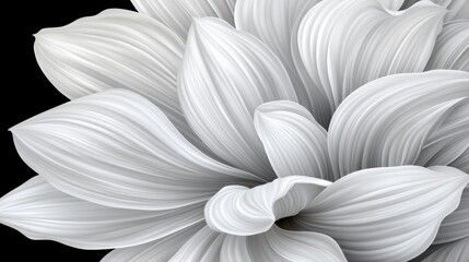Close up of a monochromatic flower, exhibiting delicate, textured petals in shades of gray and white. The image features soft lighting and a focus on the intricate details of the blossom.