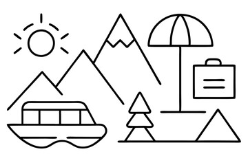Stylized Travel and Lifestyle Outline Icon Set in SVG

