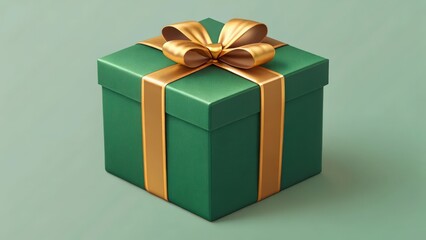 Obraz premium a vibrant green gift box tied with a golden ribbon, perfect for any celebration or special occasion.