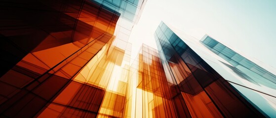 Obraz premium A futuristic abstract view of towering skyscrapers with glass reflections, symbolizing modern architecture, innovation, and urban growth.