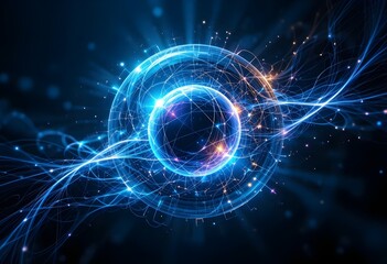 Obraz premium Abstract Glowing Sphere with Network Connections, Digital Technology Concept