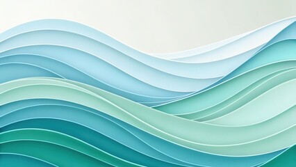 Obraz premium abstract waves in shades of blue and green, evoking a sense of calmness and serenity. The design resembles layered paper with soft, flowing lines
