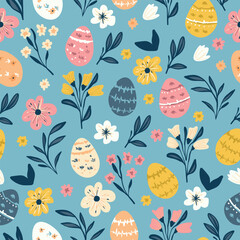 Easter Festive Pattern: Vibrant Eggs and Flowers