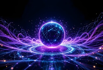 Obraz premium Abstract Glowing Sphere with Network Connections, Futuristic Digital Concept