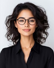 Obraz premium A woman wearing a black shirt and glasses