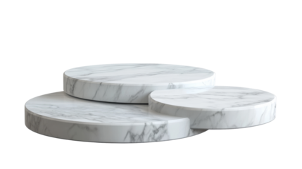 3d  white marble podium round product platform isolated on white background