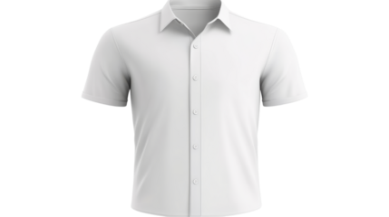 3D white short sleeve button shirt featuring isolated on white background