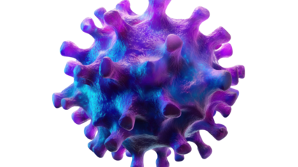 3D virus with a vibrant purple and blue textu isolated on white background