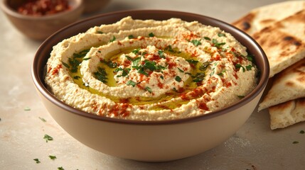 Creamy Hummus with Pita Bread and Spices