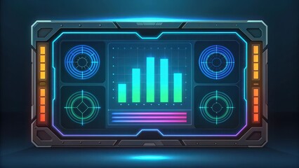 futuristic digital display with glowing bar graph and other visual elements 
