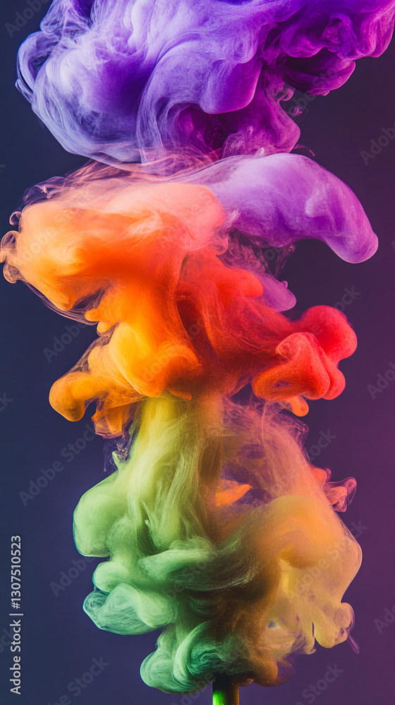 Poster Abstract image of colorful ink swirls in water, creating a vibrant, dynamic composition, showcasing fluidity and movement, ideal for artistic or design concepts