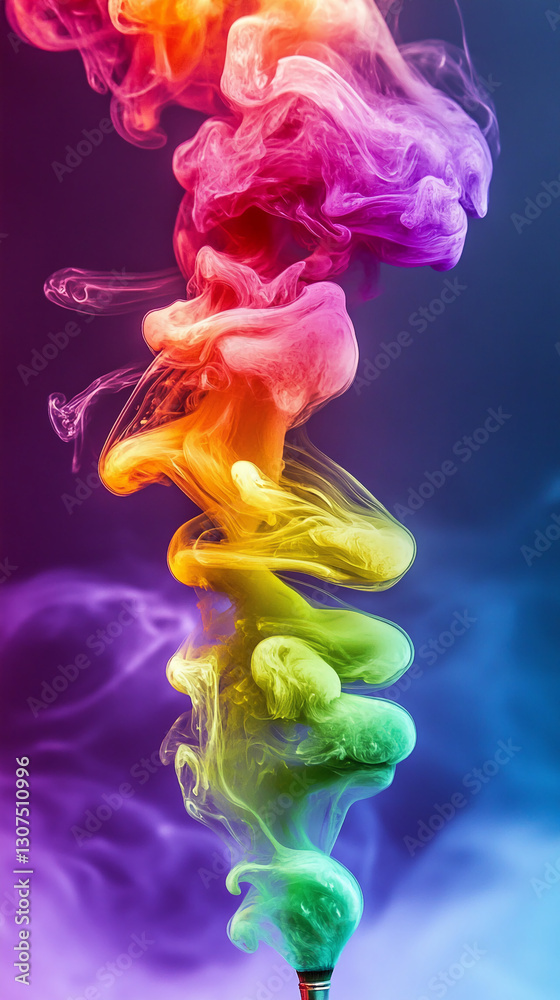 Poster Abstract image of colorful smoke, swirling in rainbow hues, creating a dynamic and vibrant visual, showcasing fluidity and energy, ideal for artistic or design concepts