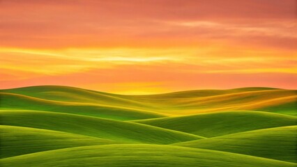 an expansive view of rolling hills under a vibrant sunset sky, creating a tranquil and scenic landscape