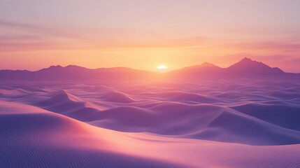 Serene desert sunset over rolling dunes