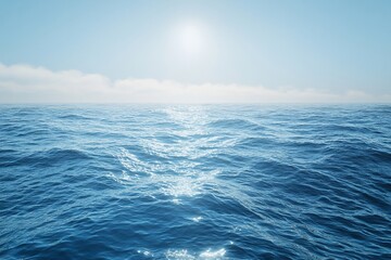 Fototapeta premium Serene ocean scene, sunlit waves, hazy horizon