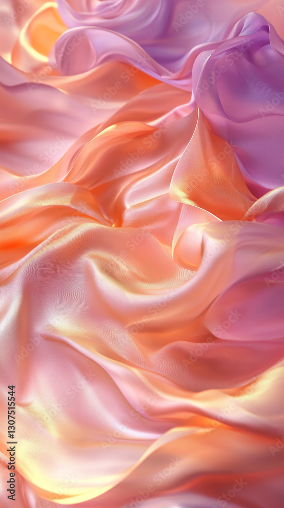 Poster abstract image of flowing peach and lavender fabric, creating soft waves and folds, showcasing textu