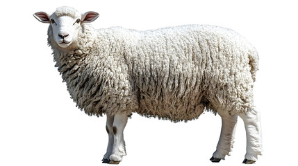Fototapeta premium Fleece Sheep Stands Majestically Isolated on White Background