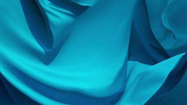 Tilt up video of a flowing, draped fabric in a 3d render, rising upwards against an abstract blue backdrop, ambient light with subtle blue and teal variations