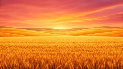 Obraz premium golden wheat field under a vibrant sunset sky, landscape view