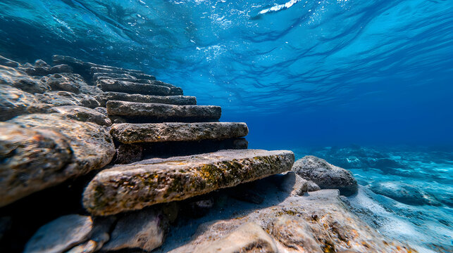 Submerged Stone Steps Underwater Temple Ruins