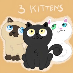 three kitten digital illustration art