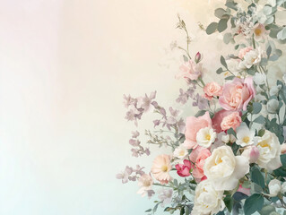 Pink roses blooming in soft pastel colors with dreamy bokeh background