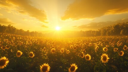 Fototapeta premium Golden Sunset Sunflower Field