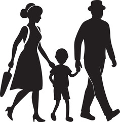 a man and woman holding a child silhouette, black and white silhouette, vector and illustration