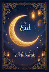 Eid Mubarak Greeting Card Vector illustration, Traditional Islamic Wallpaper, using generative ai